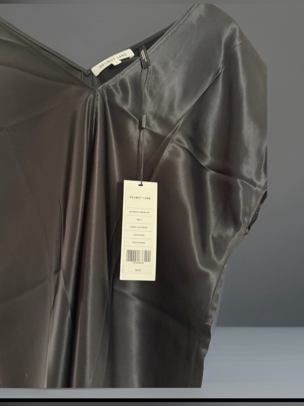 Helmut Lang Black Liquid Satin Tunic Top Minimalist Asymmetric $320 NWT Size 4 - Picture 5 of 6